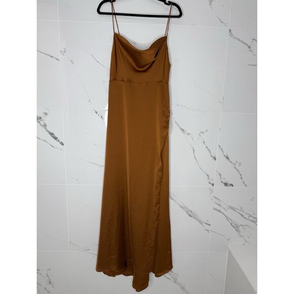 FAME + PARTNERS x FREE PEOPLE sz 8 Rosabel Gown Maxi Slip Dress Cowl Neck Satin - Picture 6 of 12